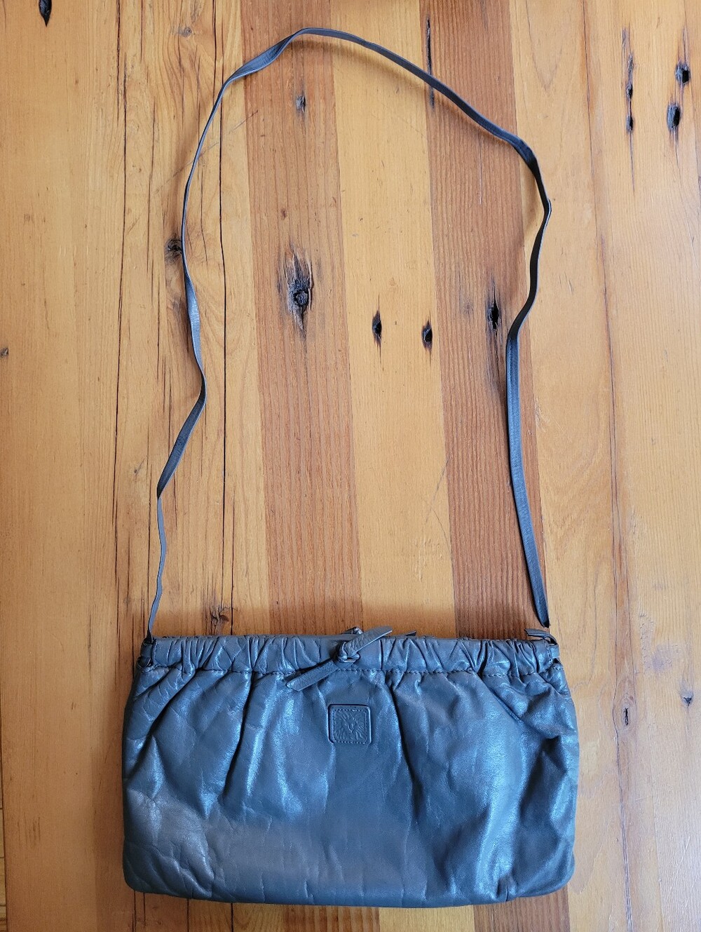 Vintage Anne Klein Gray Leather Purse Clutch, broken strap